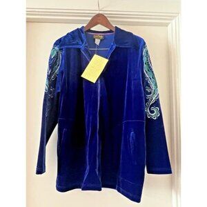 Medium Bob Mackie Blue Velvet Paisley Embroidered Wearable Full Zip Track Jacket